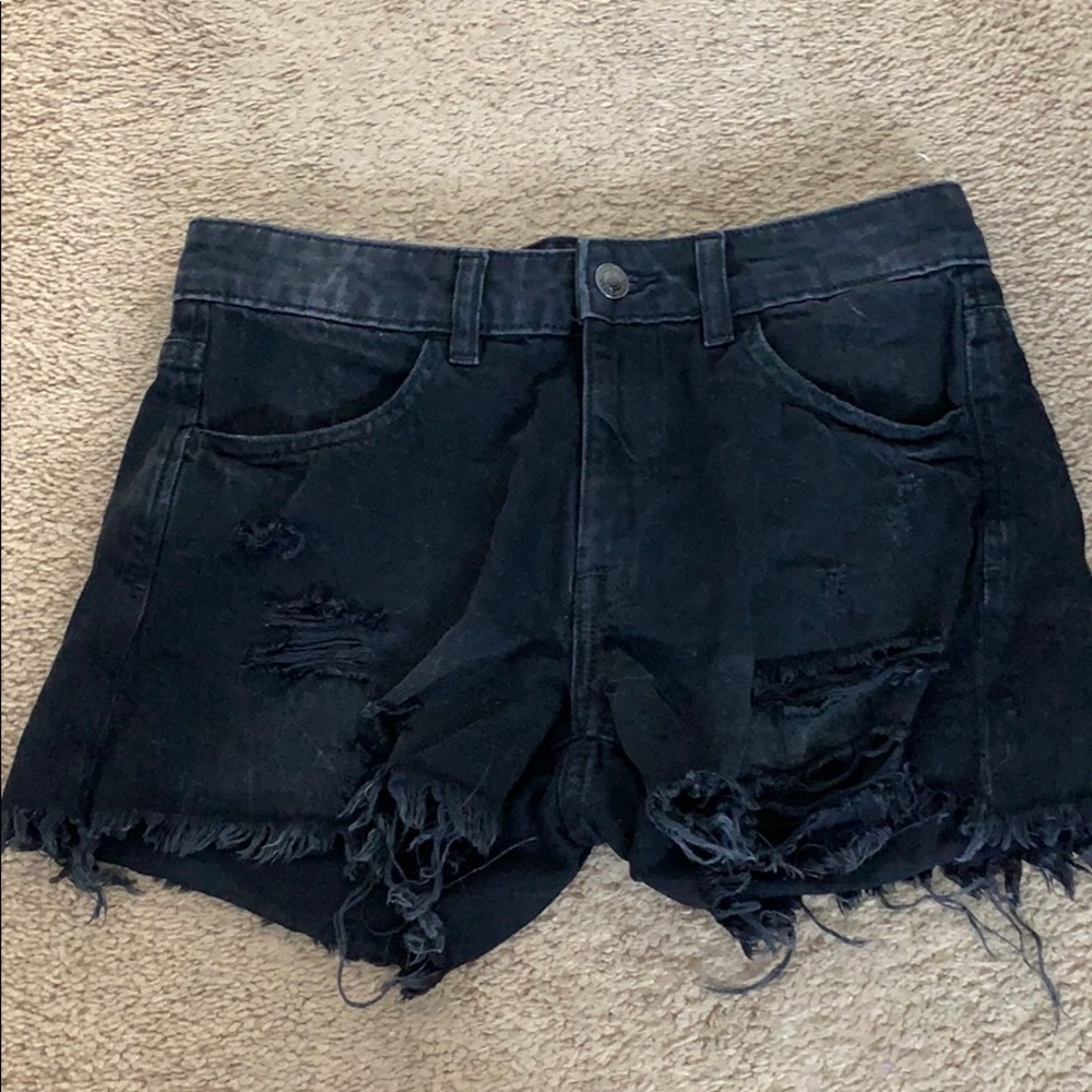 Black ripped jean shorts
